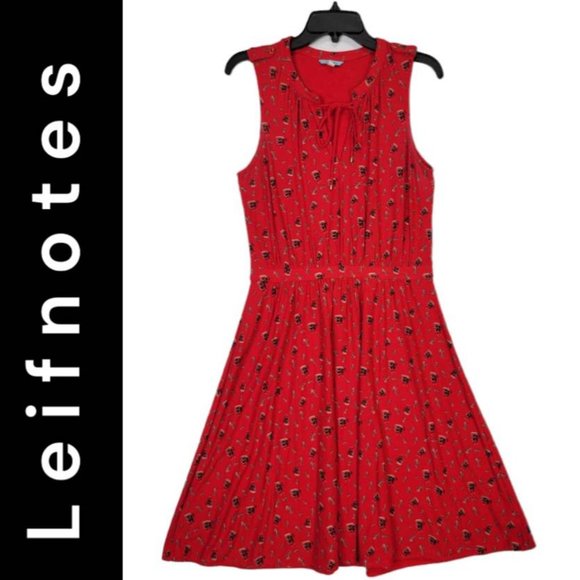 Leifnotes  BY ANTHROPOLOGIE Dresses & Skirts - Leifnotes Women's Red Flare Vneck Stretch Sleeveless Dress Size Small